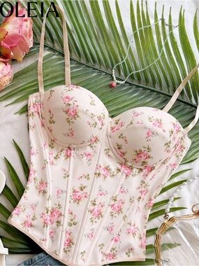 NEW SHEIN Pink Floral Corset Bustier